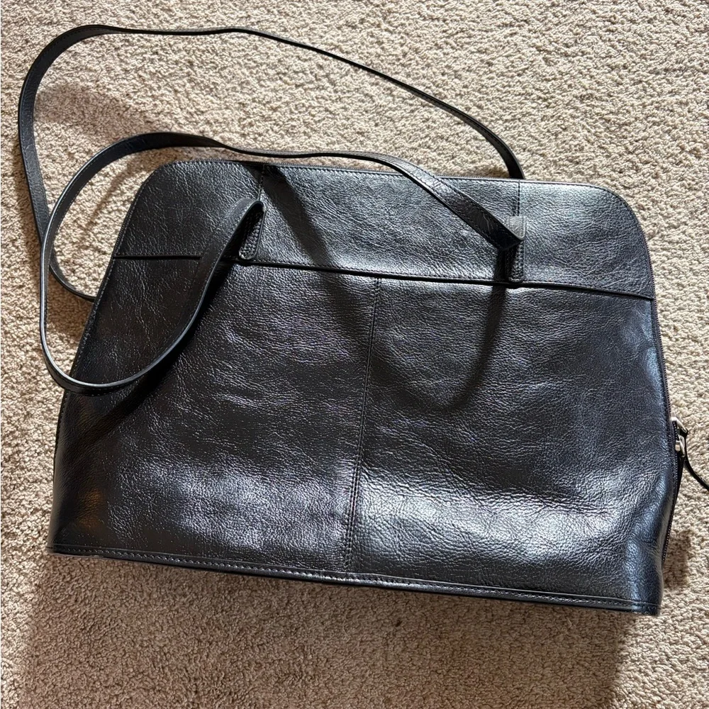 Elegant Black Leather Laptop Bag